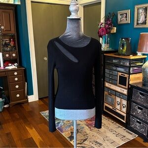 Open Edit  Ribbed Sweater with asymmetrical cutout neck